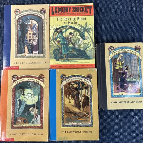 A Series of Unfortunate Events 5 Book Lot 1, 2, 5, 8, 9 PB & HC Lemony Snicket - Picture 1 of 16
